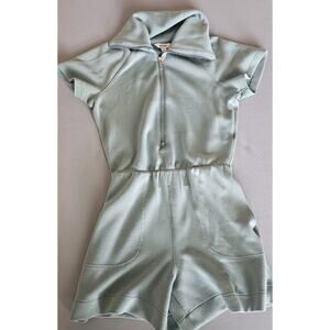 Spanx Romper Sz S Sage Green Zip Short Sleeve Mock Neck Pocket Athleasure Lounge